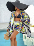 Summer Women's Casual Printed Cardigan Shorts Two-Piece Set