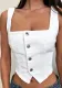 Buttoned Strap Solid Color Halter Denim Vest Top