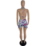 Spring And Summer Women's Sexy Multi-Color Printed Two-Piece Shorts Set