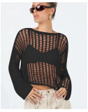 Long-Sleeved Hollow Knitting Net Shirt Summer Sun Protection Cover-Up Spring Top