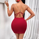 Summer Sexy Women's Solid Color Strap Short Dress