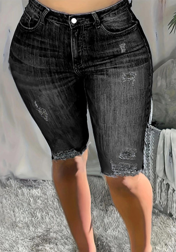 Summer Black Ripped Plus Size Denim Shorts