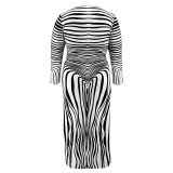 Plus Size Women's Irregular Striped Long Sleeve Dress