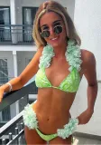 Flower Lace-Up Two Pieces Bikini Skirt Women Three-Piece Swimsuit