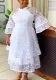Mesh Lace Bell Bottom Sleeve High Waist Round Neck Women's Dress Evening Gown
