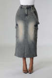 Pocket Stretch Denim Long Skirt