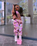 Girls Children's Clothing Fashionable Short-Sleeved T-Shirt Camouflage Leggings Two Piece Set