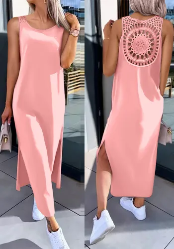 Solid Color Short-Sleeved Slit Casual Long Dress