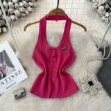 Fashionable Halter Neck Low Back Breasted Slim Fit Knitting Vest Women's Outdoor Wear Trendy Basic Top
