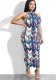 Women's Sexy Multi-Color Print Low Back Halter Neck Bodycon Dress
