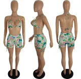 Spring And Summer Women's Sexy Multi-Color Printed Two-Piece Shorts Set