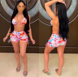 Spring And Summer Women's Sexy Multi-Color Printed Two-Piece Shorts Set