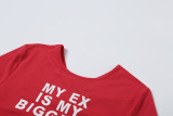 Women's Tops Hip-Hop Fashion Street Letter Print Slim Pleated Short-Sleeved T-Shirt