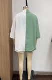 Summer Color Block Casual Vest Shirt Shorts Three-Piece Set