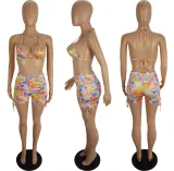 Spring And Summer Women's Sexy Multi-Color Printed Two-Piece Shorts Set