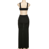 Spring Solid Color Sexy Hollow Hollow Strapless Low Back High Waist Slim Slit Long Dress