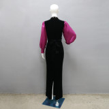 Muslim Abaya Contrast Color Robe Slim Fit Zipper Velvet Dress
