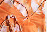 Women Printed Sexy V-Neck Suspender Backless Irregular Dress