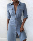 Women's Multi-Pocket Casual Shirt Dress