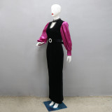 Muslim Abaya Contrast Color Robe Slim Fit Zipper Velvet Dress