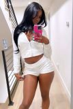 Women Long Sleeve Zip Top and Shorts Two piece set