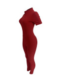 Fashion Casual Women's Zipper Stretch Ribbed Jumpsuit