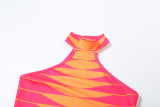 Summer Women's Halter Neck Slim Vest High Waist Printed Skirt Two Piece Set