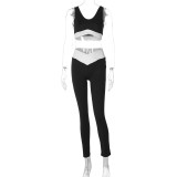 Women's Summer Fashion Solid Color Sleeveless Yoga Sports Tank Top Leggings Two Piece Set