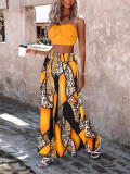 Women Printed Sleeveless Chest Wrap and Pant Two-piece Set