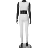 Women Summer Solid Ribbed Crop Top and Trousers Casual Two-piece Set
