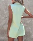 Fashionable Beaded Sleeveless Blazer Shorts Two Piece Set