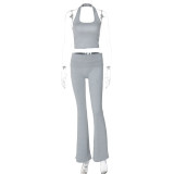 Women's Summer Fashion Halter Neck Low Back Small Vest Slim Pants Two Piece Set