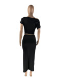 Women's Solid Color Slash Shoulder Asymmetric Sexy Elastic Waist Two Piece Skirt Set