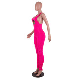 Women Round Neck Pleated Sleeveless Jumpsuit