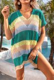 Summer Women's Beach Shirt Color Block Loose Bikini Cover Up Holidays Sun Protective Clothing