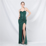 Luxury Sequin Fishbone Slim Waist Slit Evening Dress
