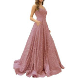 Luxury Sequin Prom Dress Side Slit Glitter Long A Line Formal Party Evening Dress