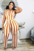 Women V-neck Backless Sexy Casual Belt Jumpsuit