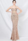 Luxury Strap Fishbone Slim Waist Mesh Sequin Evening Dress