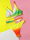 Printed Hollow Lace-Up One-Piece Bikini Swimsuit