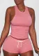 Plus Size Women's Solid Color Cotton Sports Tank Shorts Two Piece Set