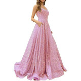 Luxury Sequin Prom Dress Side Slit Glitter Long A Line Formal Party Evening Dress(process time 3-7days)