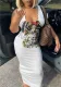 Sexy Tight Fitting V-Neck Sleeveless Printed Dress