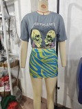 Women's Fashion Printed Short Sleeve Two Piece Skirt Set