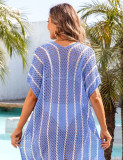 Summer Beach Hollow Knitting Sun Protection Clothing Bikini Holidays Dress Plus Size Loose Color Block Women Blouse
