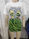 Women's Fashion Printed Short Sleeve Two Piece Skirt Set