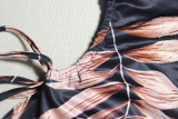 Women's Fashion Print Sexy Strapless Low Back Slit Dress