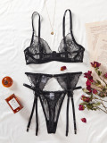 Women embroidered sexy lingerie two-piece set