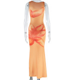 Women's Fashion Printed Dress Sexy Strap Sleeveless Casual Long Dress