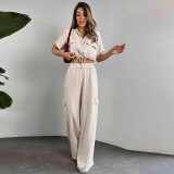 Women Summer Casual Short Sleeve Top and Cargo Pants Two-piece Set